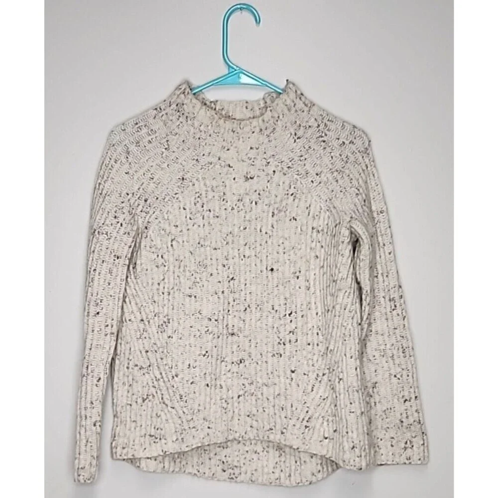 Madewell Donegal Northfield Mockneck Wool Beige Oversized Knit Sweater Womens XS